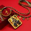 Hand-Painted Gold Thangka Zodiac Amulet Necklace with Guardian Deities Pendant