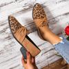 Women's Leopard Print Pointed Toe Chunky Heel Loafers, Slip-On Casual Flats, Plus Size Shoes