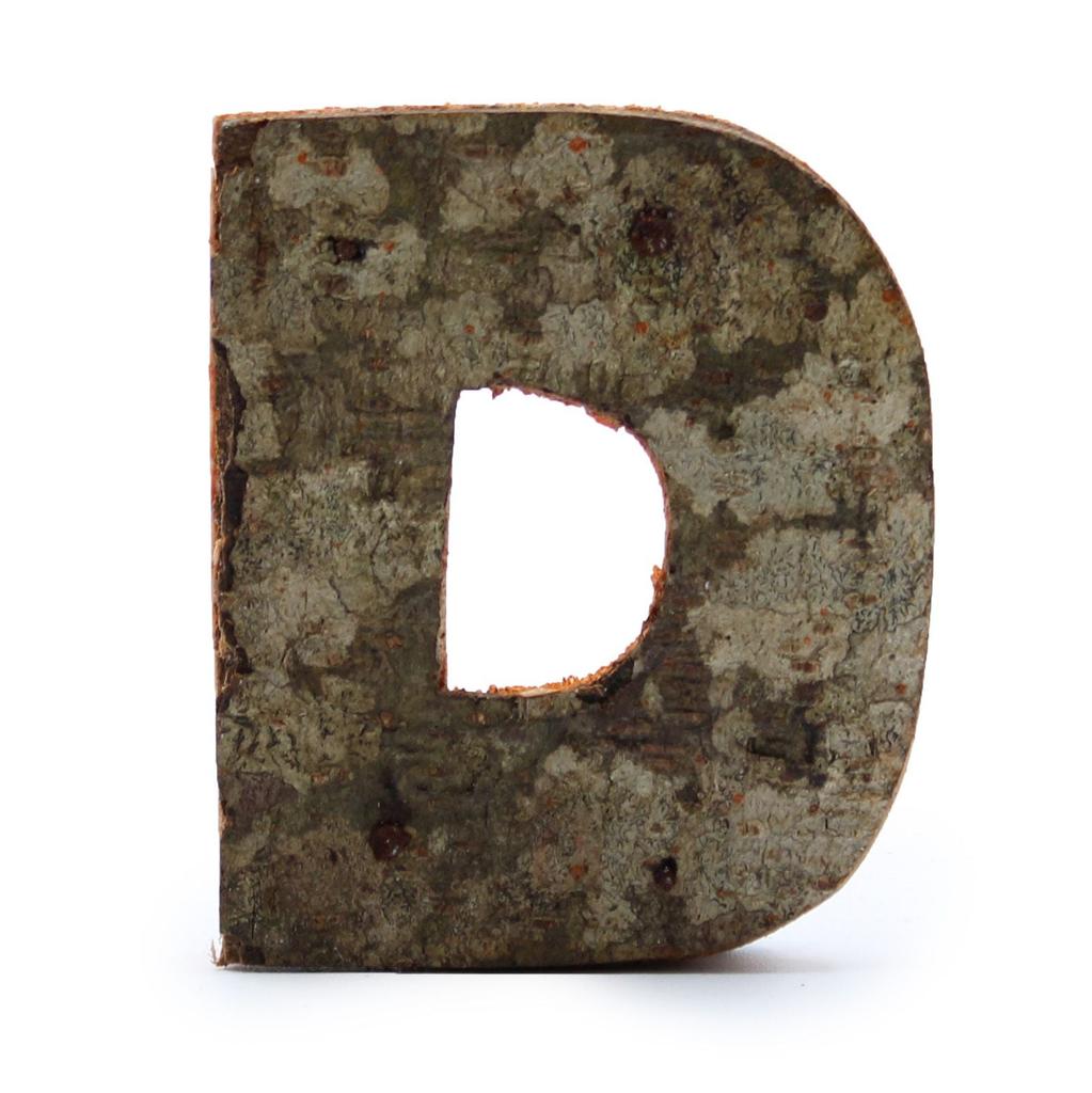 Wooden Letter D Rustic Bark – 7 Cm