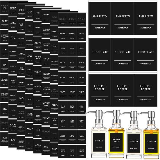 Sabary 118 Pcs Coffee Syrup Labels for Bottles Waterproof Coffee Bar Labels Stickers for Syrup Dispenser Drinking Bottle Glass Cups Organization,