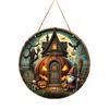 Thanksgiving Yard Display Halloween Wooden Sign,Round Hanging Pendant with Lanyard, Retro Distressed Holiday Home Ornament Wood Skeleton/Pumpkin/Clown