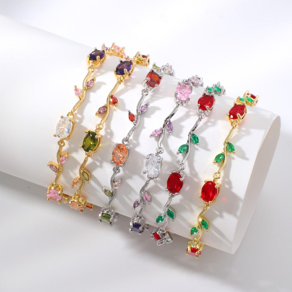14 Colors Sparkling Leaf Chain Luxury Crystal Sparkling Leaf Bracelets Wedding