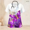 Women Plus Size Keyhole Neck Short Sleeve Printed Scrub Top With Front Pockets Black Gradient