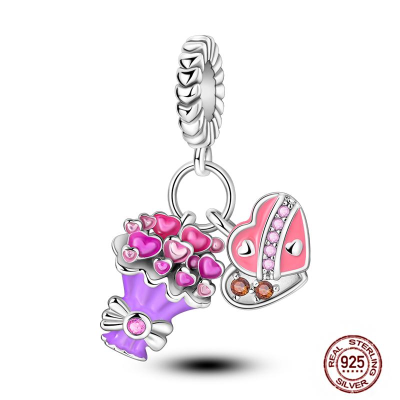 Pink Purple Series Charms Copper Murano Glass Butterfly Animal Paw Print Clasp Charm Beads Fit Original Bracelet Diy Jewelry