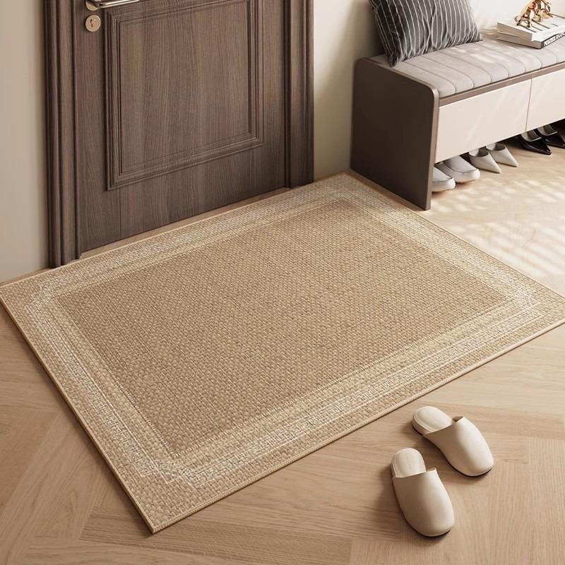 Home Entrance Doormat Modern Log Style Non-Slip Porch Floor Mat Japanese Imitation Linen Door Dust Removal Wear-Resistant Carpet