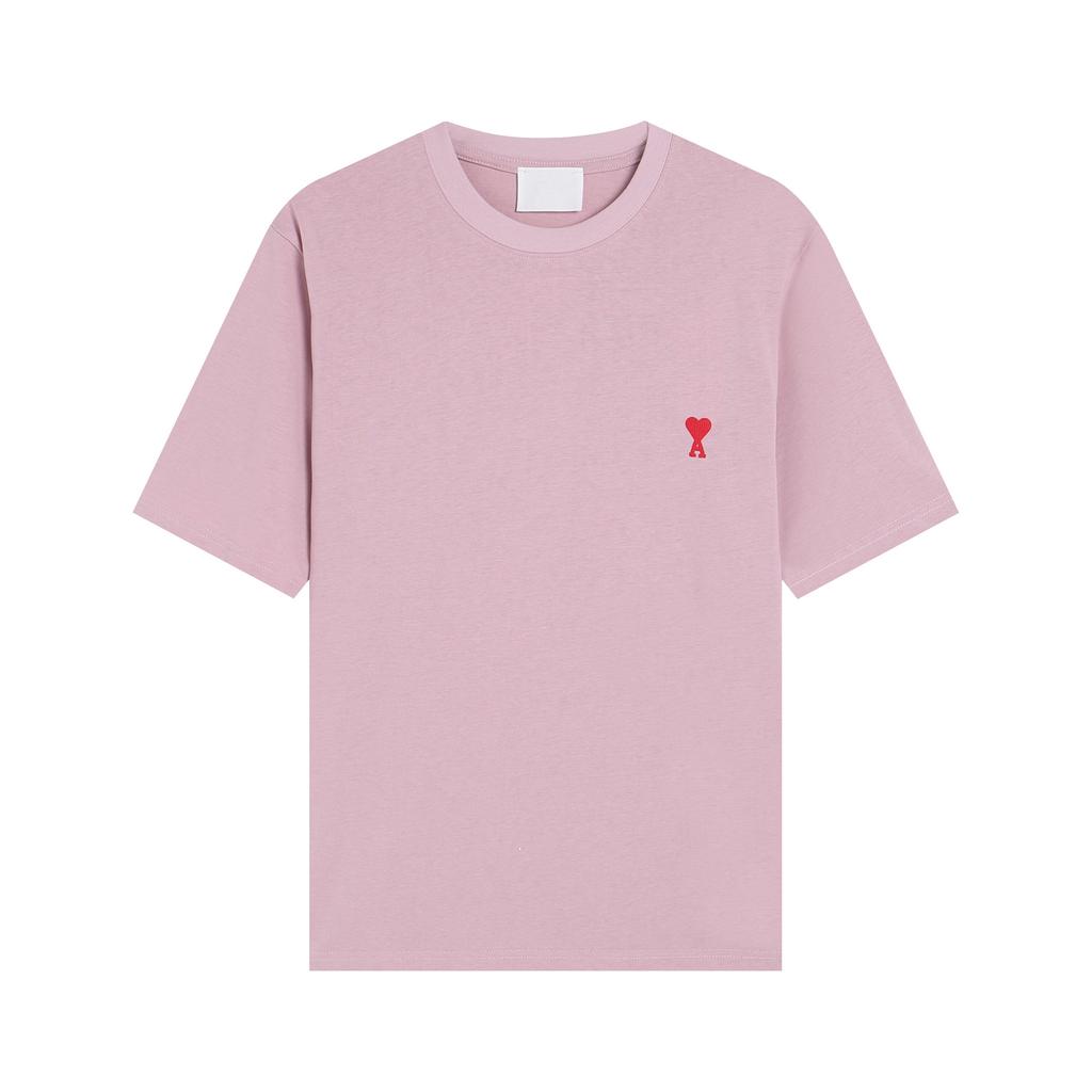 Atmungsaktives Baumwoll-Basic-T-Shirt für Frühling und Sommer für Herren und Damen, mit roter Herzstickerei