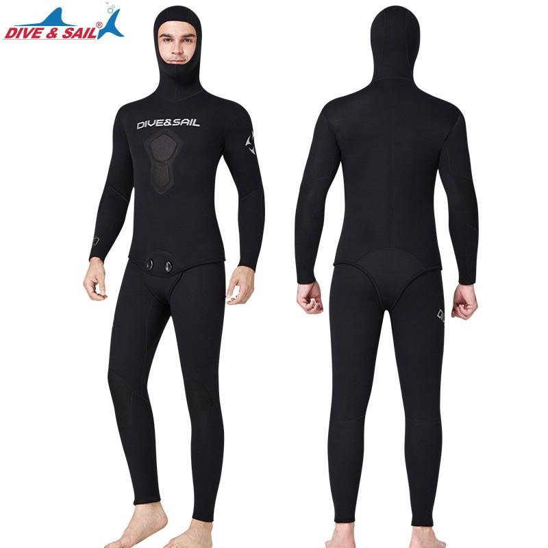 1.5mm Wetsuit Freediving Snorkeling Fishing Outdoor Water Sports Mens Hooded Two-Piece Suit