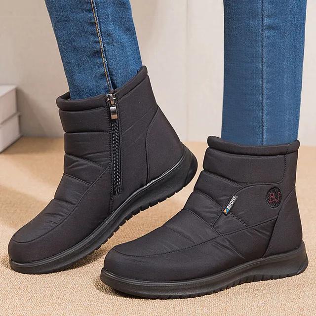 Fashion Women's Boots 2024 Winter Shoes For Women Ankle Boots Warm Fur  Waterproof Low Heels Snow Boots Winter Flat Shoes