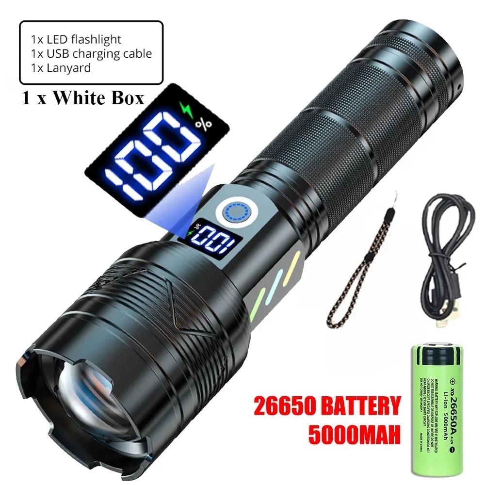 White Laser 60W LED High Power Flashlight Ultra Powerful LED Flash Light Spotlight Long Range Torch Zoom Emergency Light