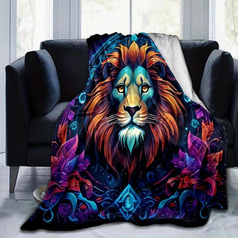 1pc Lion Printing Lightweight Flannel Blanket, Comfortable and Warm Blanket, for Camping Sofa Bed and Couch Office, Gift