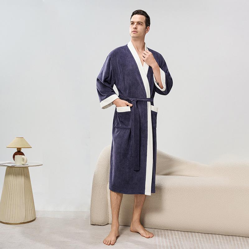 Unisex Jacquardfleece Badrock - Lång, Förtjockad, Plus Size Pyjamas för Höst & Vinter.