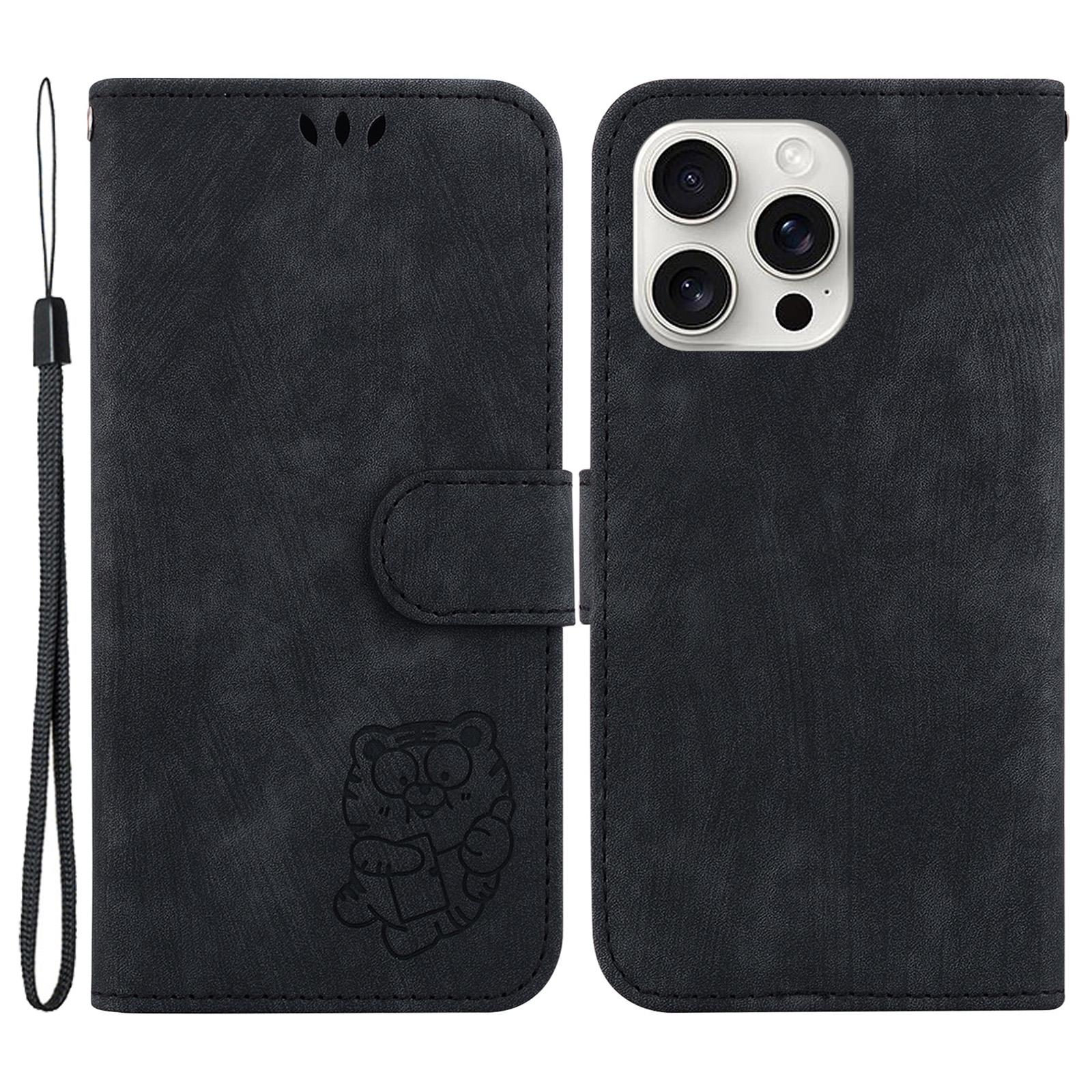 

For iPhone 16 Pro Stand Case Cute Tiger Imprint Leather Wallet Phone Cover D