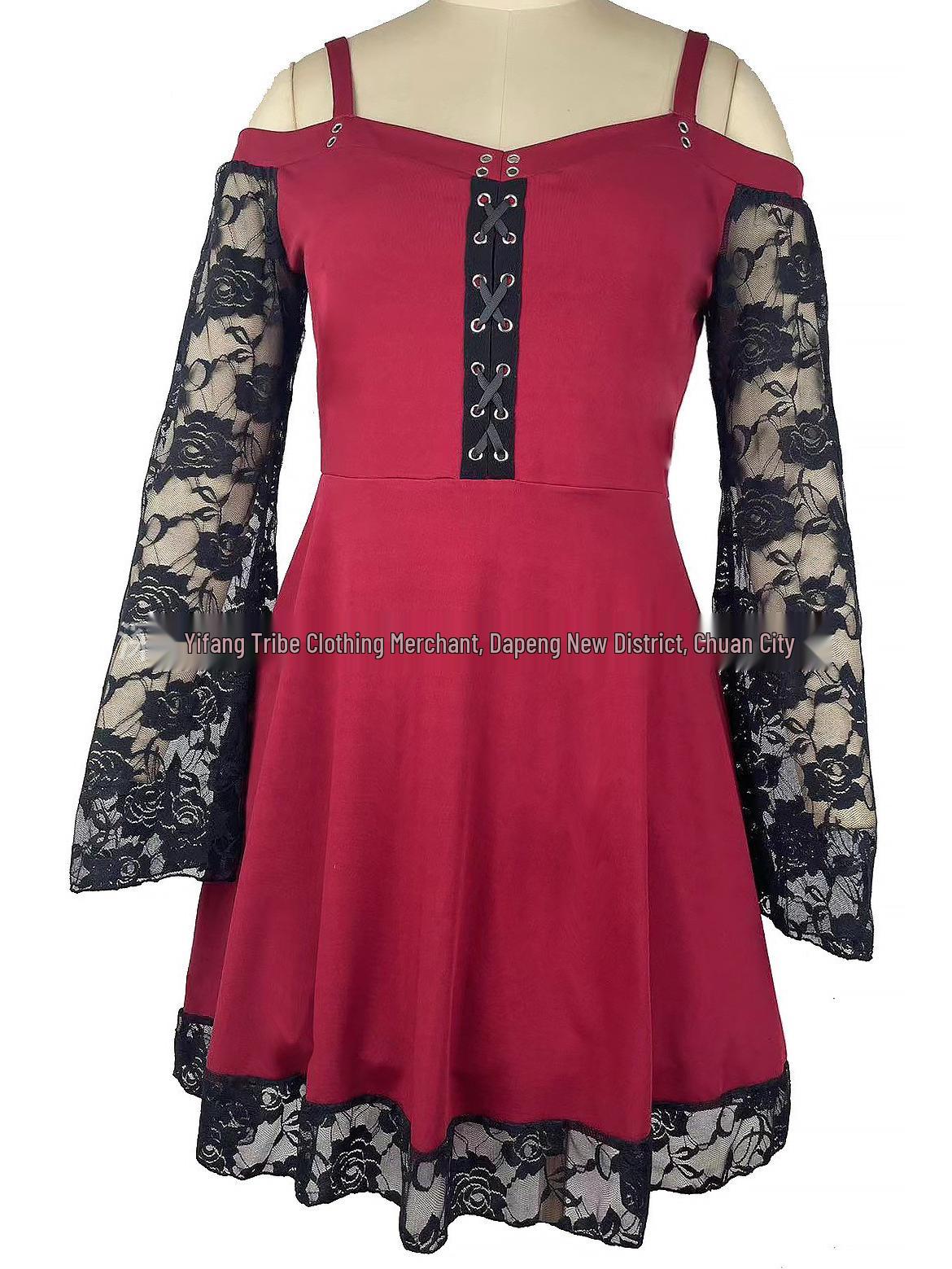 

Elegant Mid-Length One-Shoulder Dress 5XL вино красного