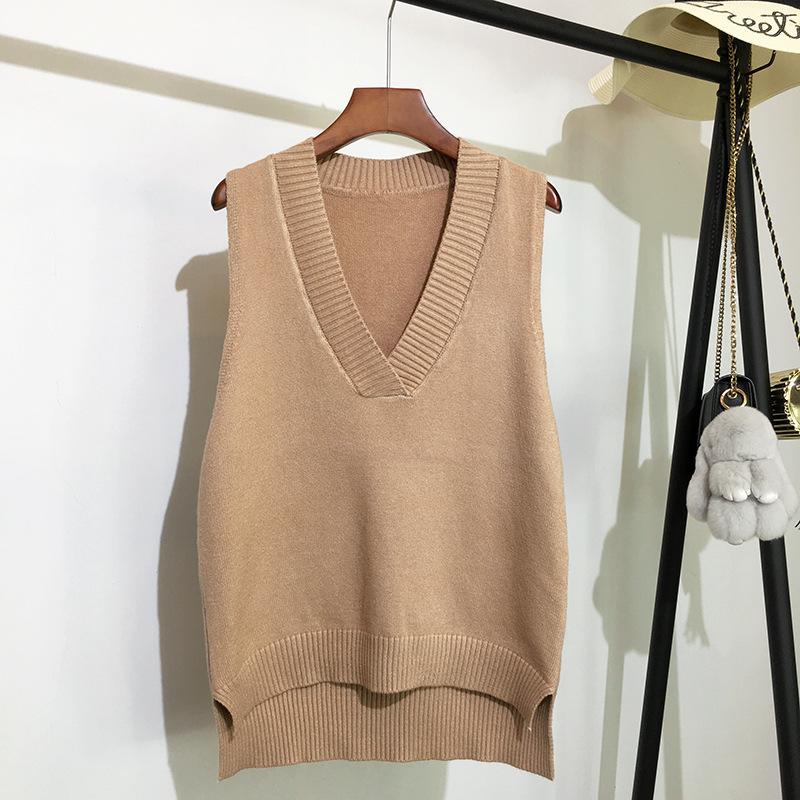 Solid Color Simple Loose Vest Vest Vest Vest Sweater Women's V-neck Pullover Stacked Knitted Vest Women