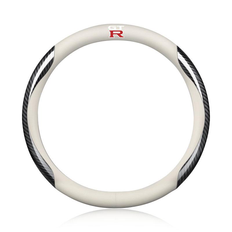 Leather Carbon Fiber Car Steering Wheel Cover Accessories For Nismo Logo Emblem R34 GTR Nissan Tiida Sylphy Teana X Trail T32