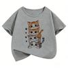 Girls Cute Stacked Kitten Kids Cotton TShirt Cartoon Cat Print Casual Tee Kawaii Animal Graphic Summer Tops