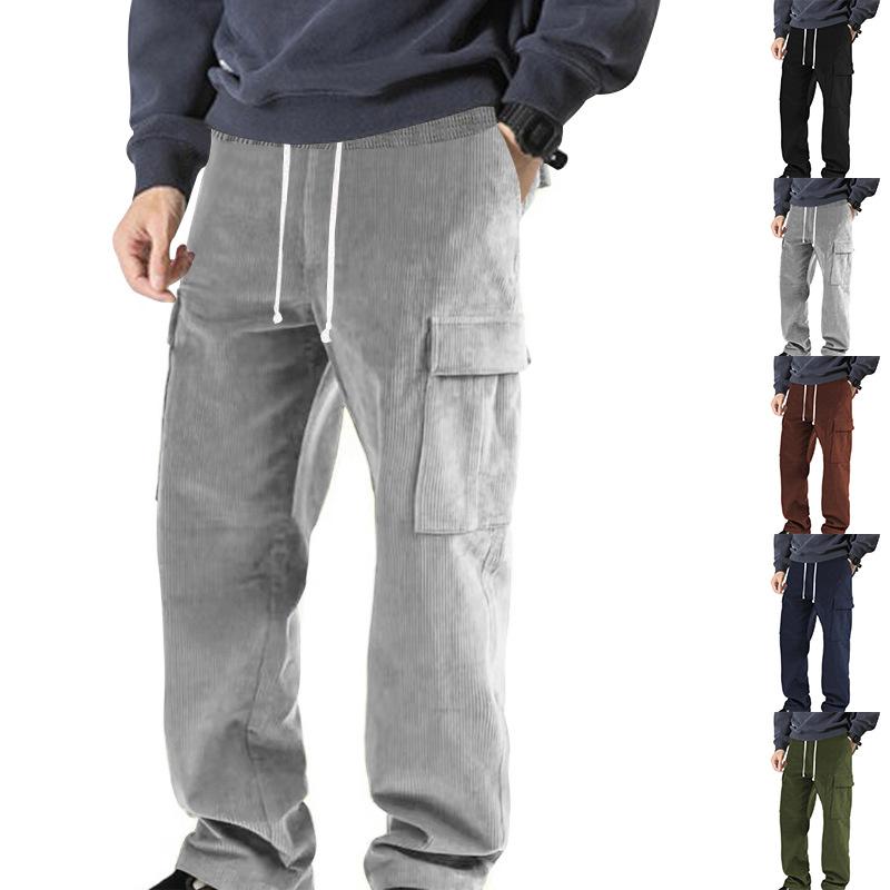 Autumn and Winter Solid Color Thin Corduroy Multi-pocket Straight-leg Pants Men's Sweeping Pants Men's Casual Loose Trousers