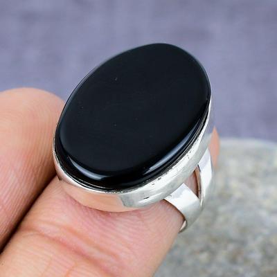 Schwarzer Onyx-Edelstein, handgefertigter 925er-Sterlingsilber-Schmuck, zierlicher Ring