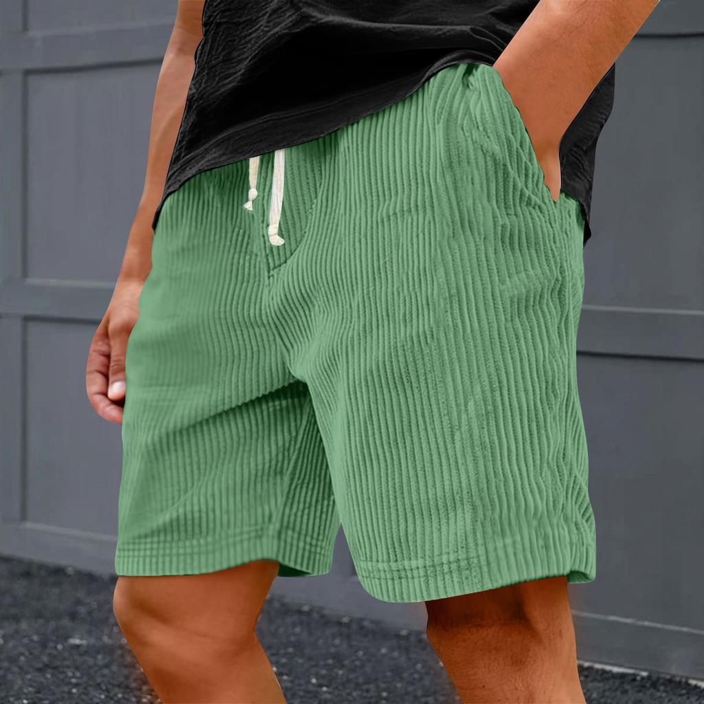 Men's Casual Shorts - Elastic Waist, Loose Corduroy, Trendy Multi-Pocket Shorts