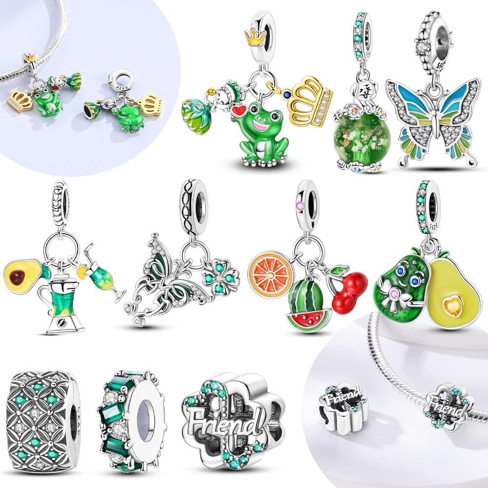 Cactus Avocado Pendant Diy Green Series Tree Charm Copper Beads Fit Original Bangle Charms Bracelet Women Jewelry