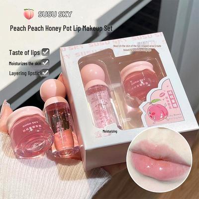 SUSU SKY Peach Honey Lip Set: Moisturizing, Hydrating, Exfoliating, Anti-Chapping, and Nourishing Care for Autumn and Winter.