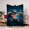 Dark Blue Dual Turtle Blue Hibiscus Fleece Blanket For Elegant Bedroom Decor Lightweight Plush Throw Blanket Cover