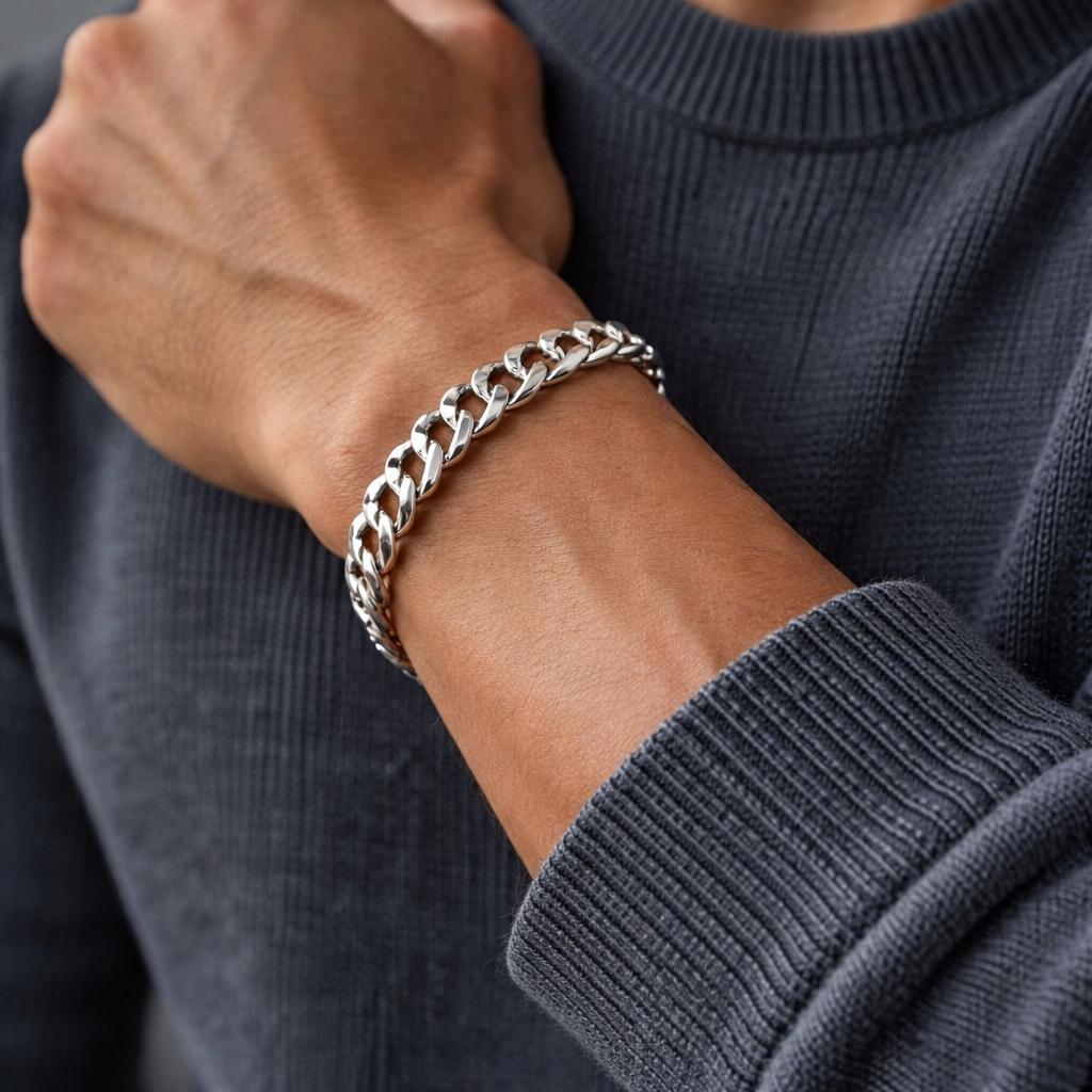 Men' Silver Bracelet SOLID 7mm 925 SILVER Bracelet Armor Gift