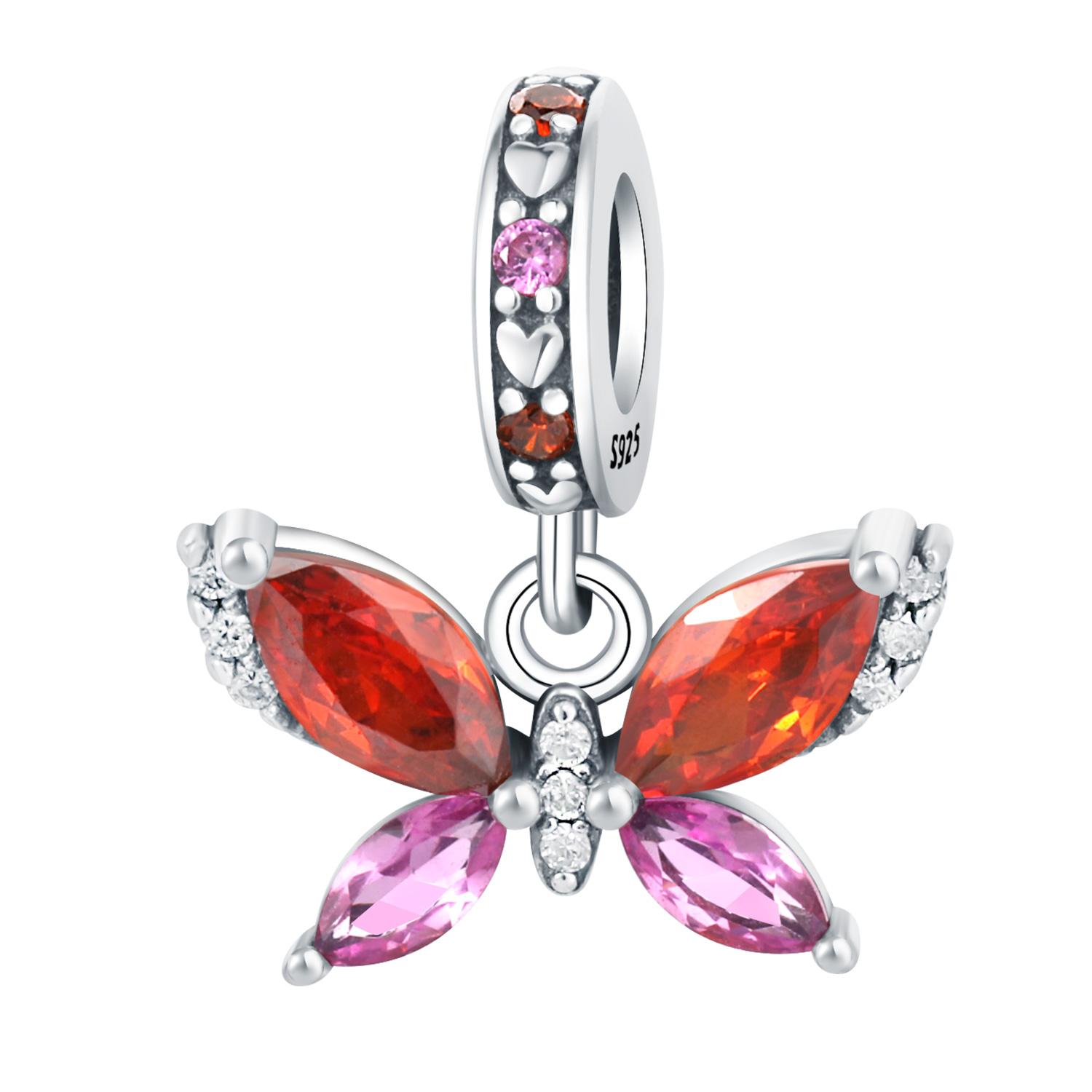 

Original Copper Charms Luxury Red Zircon Butterfly Insect Pendant Beads Fit Bracelet Diy Women Making Delicate Gift