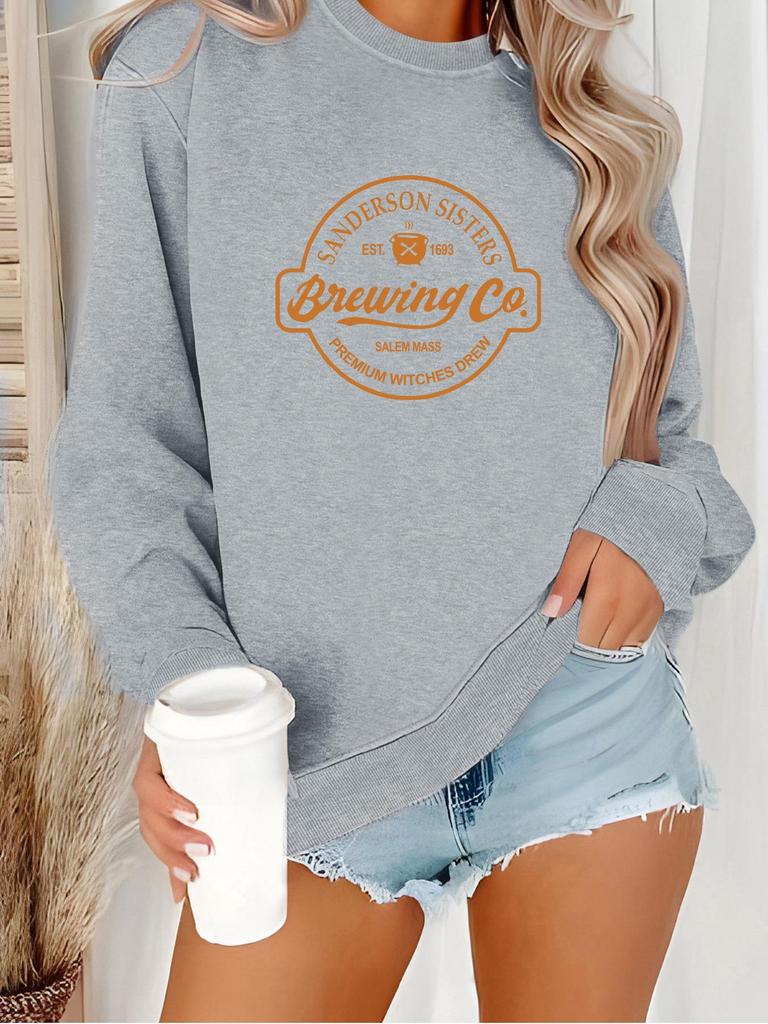 European & American Women's Casual Long-Sleeve Round Neck Printed Pullover Hoodie