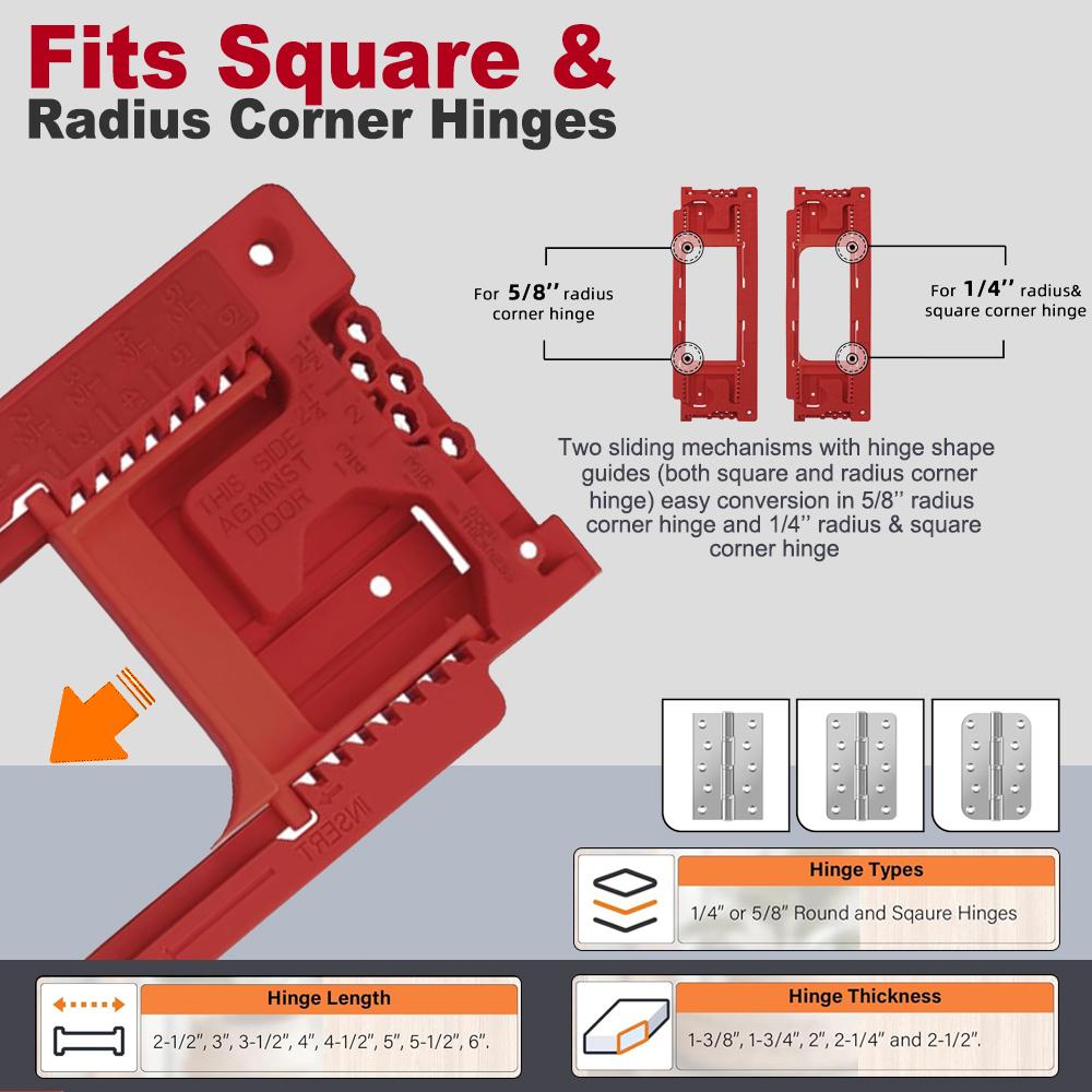 Door Hinge Jig, Door Hinge Template Compatible with 8 Hinge Sizes from 2-1/2" to 6" and 5 Door Thickness from 1-3/8" to 2-1/2"