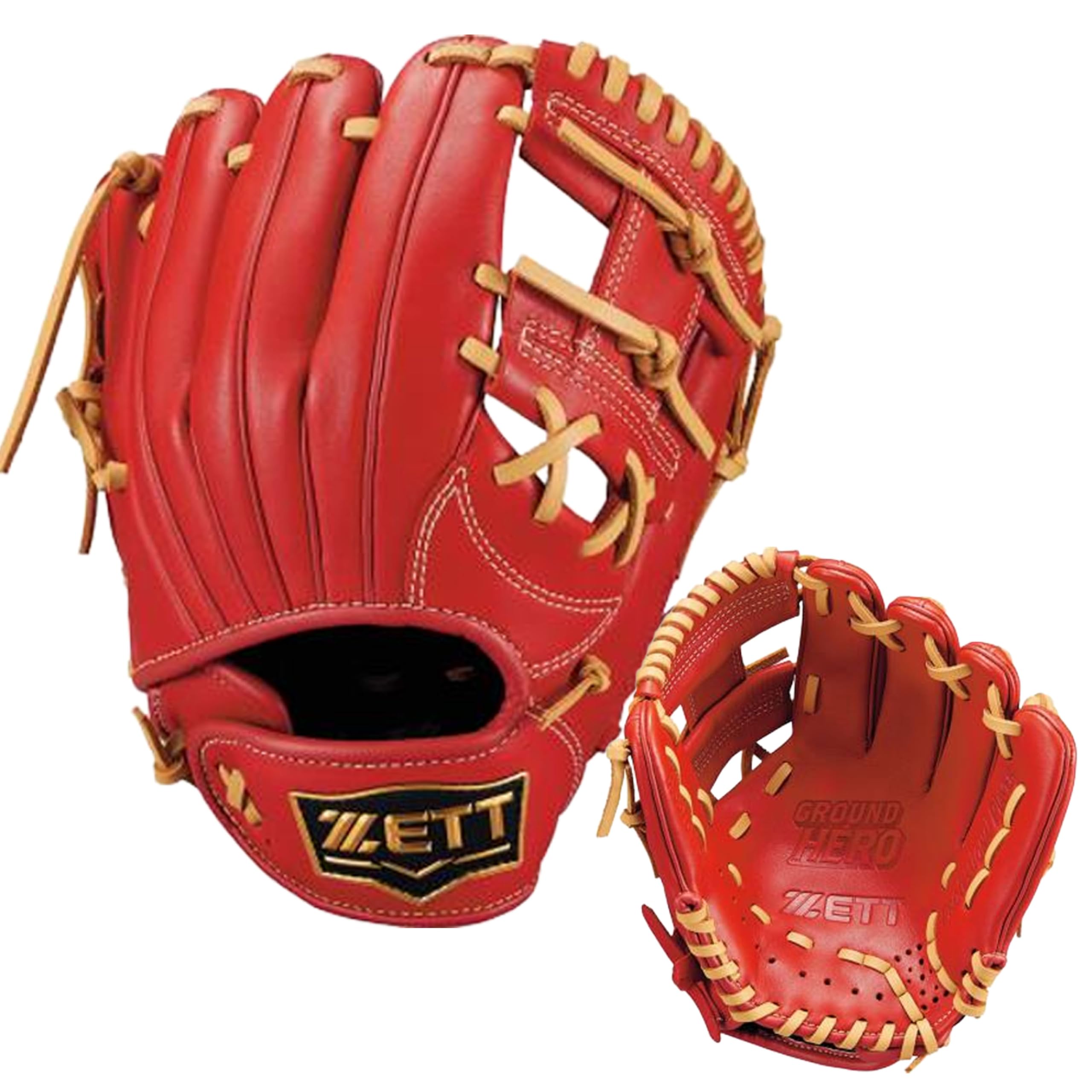 

ZETT Youth Soft Baseball Glove Grand Hero Brown SS BJGB76515F (Glove) All-Around Red/P (6432) Size