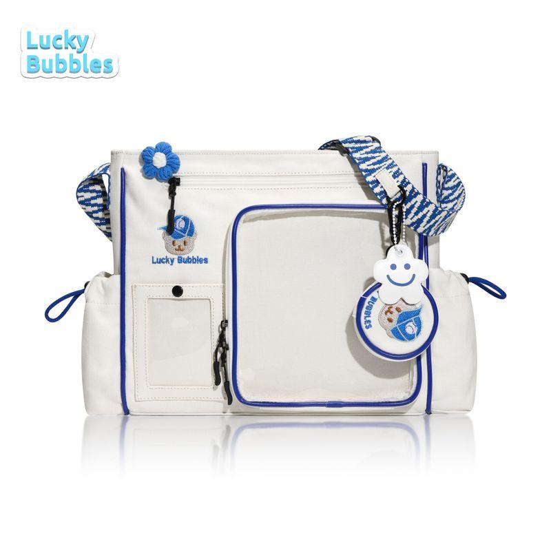 

Baseball Bear Cartoon Backpack 2.0 Canvas Bar Rice Snack Large Capacity Lucky Bubbles Original Design White Blue