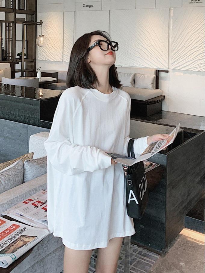 

Весенняя женская футболка с круглым вырезом, рукавом реглан, свободного кроя и длинным рукавом Large