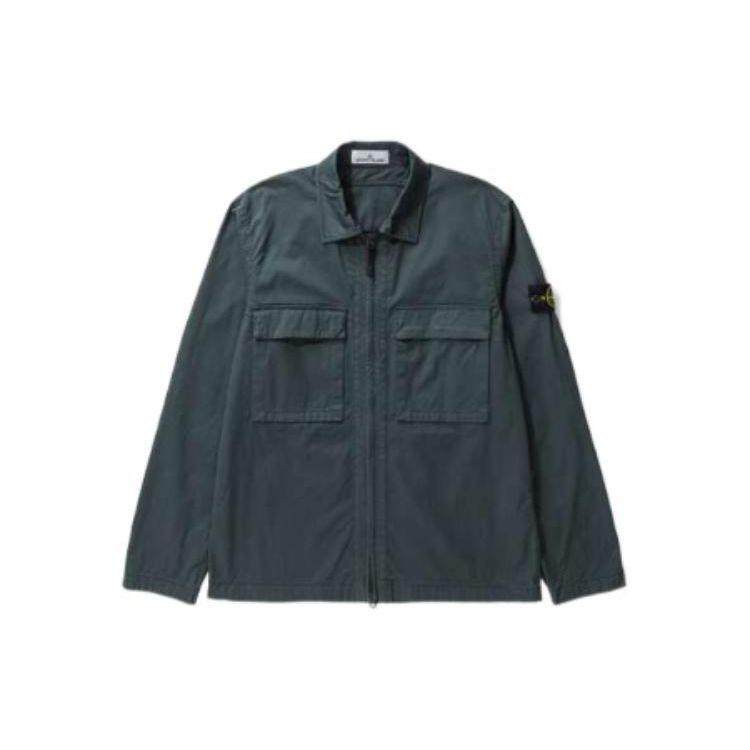 

Stone Island FW22 Elastic Cotton Houndstooth Double Pocket Shirt Jacket Men jackets Petroleum 771511710-V0057 L