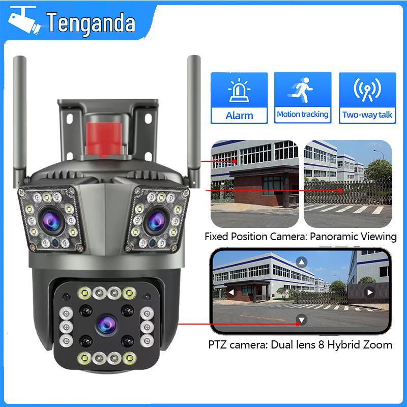 Three-Lens 360° Voice-Controlled Indoor Waterproof HD Monitoring Camera