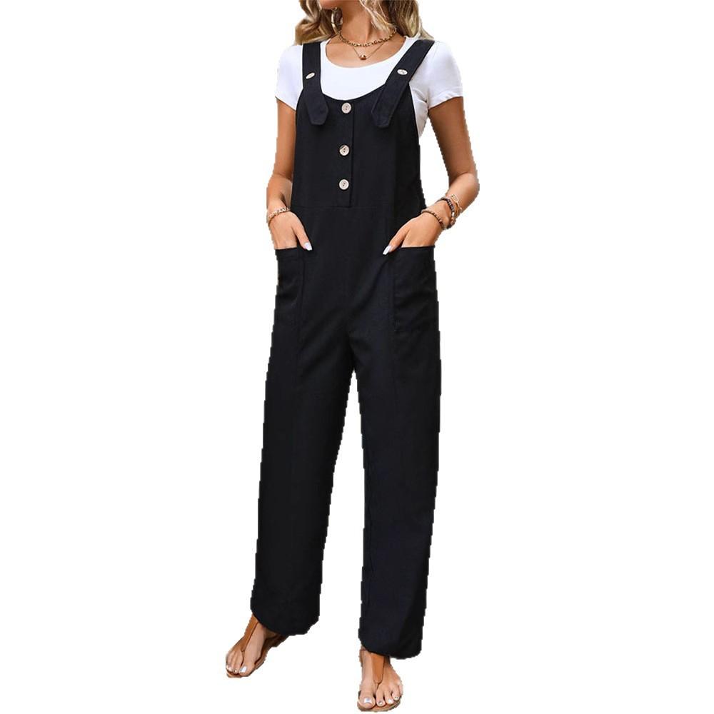 New Women's Wear Simple and Basic Versatile Overalls Straight Casual Suspenders