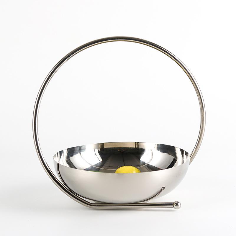 Designer Ring Basket Fruit Plate Stainless Steel Fruit Bowl Ornaments Hotel Club Model Room Art Decorations