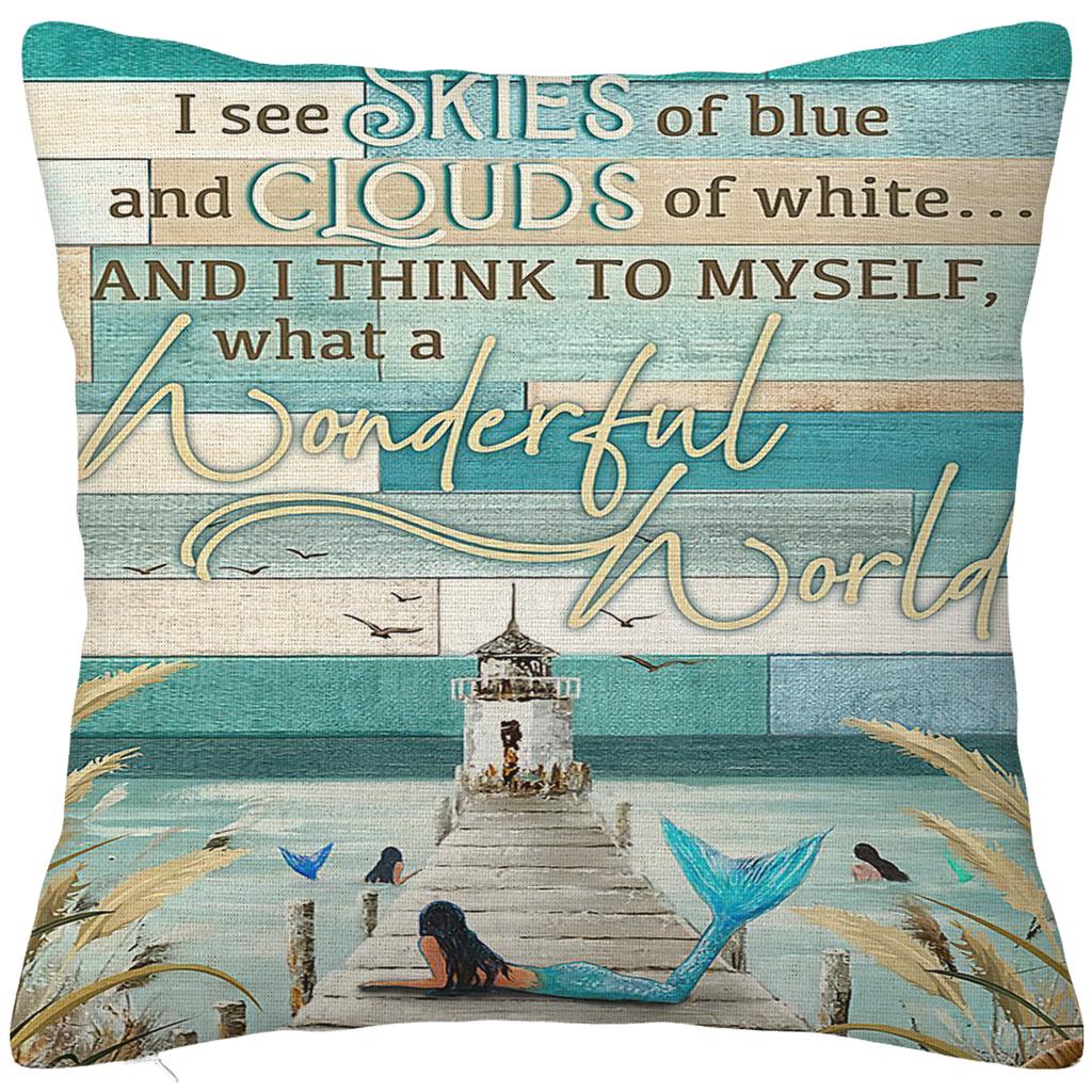 Wood grain marine anchor cyan linen pillowcase sofa cushion cover home decoration can be customized for you 40x40 45x45