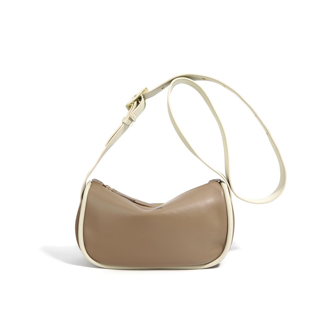 Cowhide Contrasting Color Simple Commuter Versatile Shoulder Bag Wide Shoulder Strap Messenger Bag