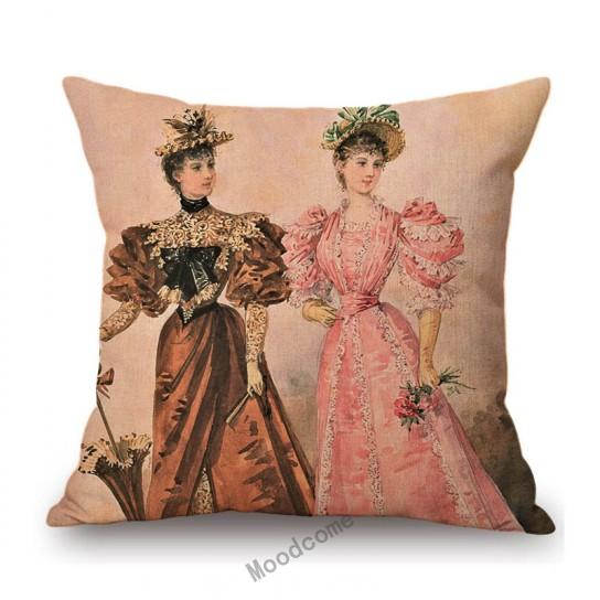 Elegant European Victorian Era Fashion Duchess Ladies Vintage Poster Royal Home Decorative Sofa Pillow Case Linen Cushion Cover