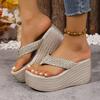 22 summer European and American solid color herringbone thick bottom slope heel sandals waterproof table slippers