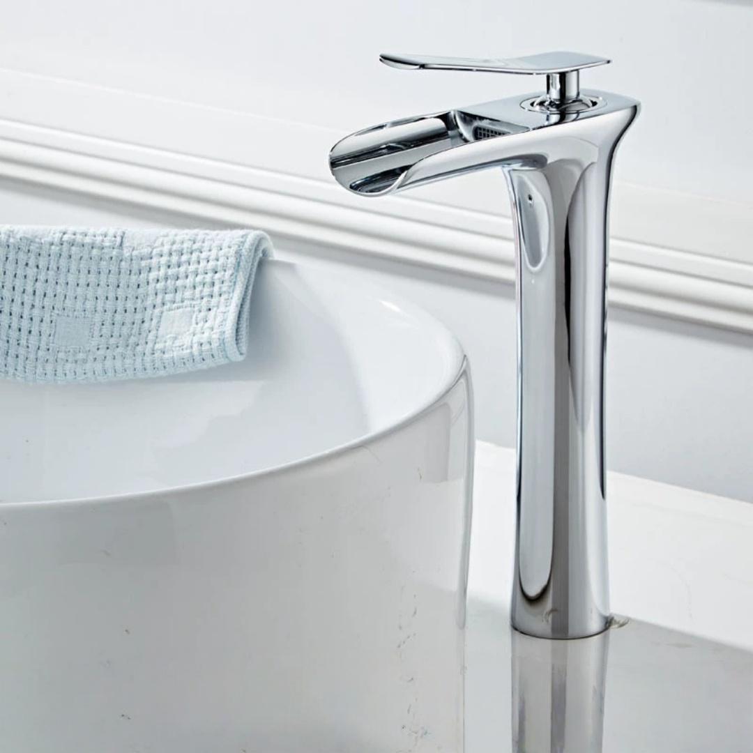 Grey Tall Bathroom Faucet Antique Waterfall Faucet Brass Bathroom Faucet Gold Lavotory Faucet Mixer Tap Hot and Cold Sink faucet