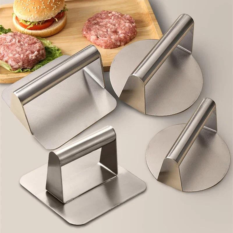 Burger Press Stainless Steel Non-Stick Meat Beef Grill Round Square Hamburger Smasher for Patty Maker Barbecue Cooking Supplies