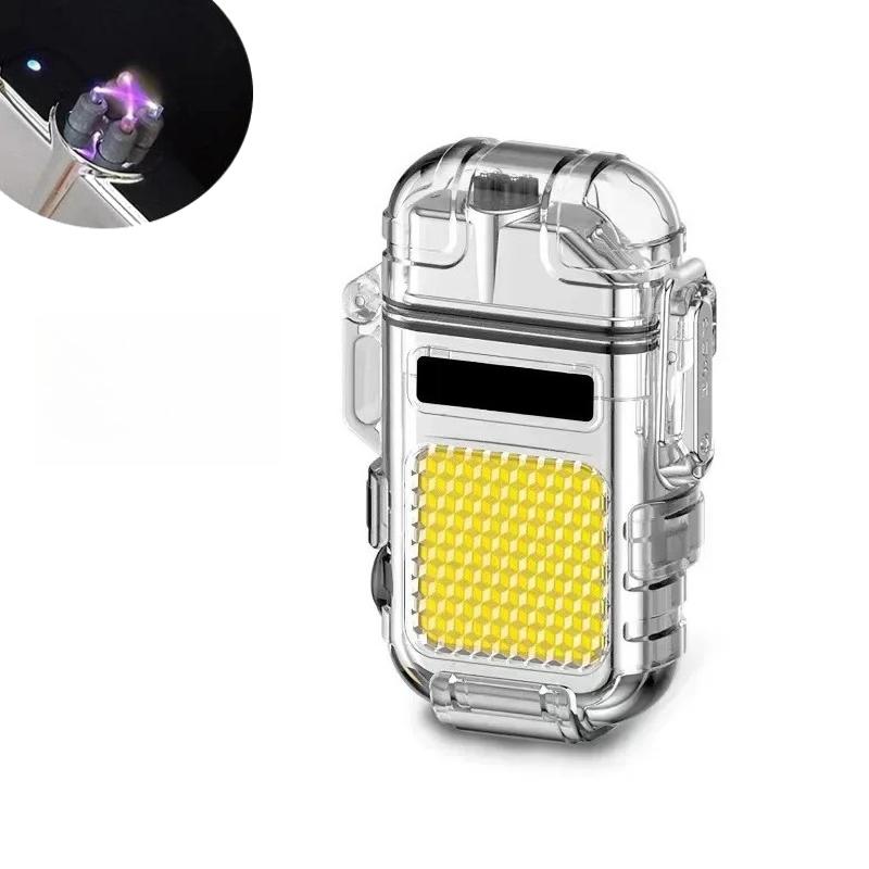 Outdoor Waterproof Mini COB Keychain Flashlight Pocket Dual Arc Lighter Type-C Rechargeable 3 Lighting Modes for Camping Multifunctional Work Light