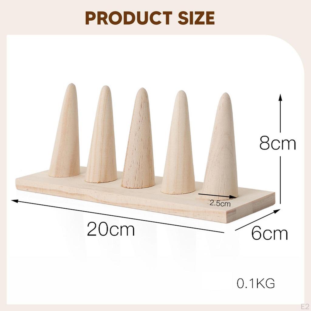Wood Cone Shaped Holder Finger Stand Multipurpose Decor Organizer Jewelry Rack for Retail Table Desk