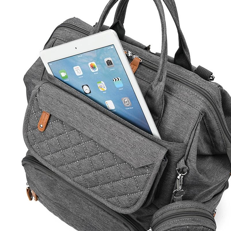 Quilted Pattern Diaper Bag Backpack, Large Capacity Multifunctional Maternity Bag with Stroller Strap, Lightweight Casual Baby Nappy Bag