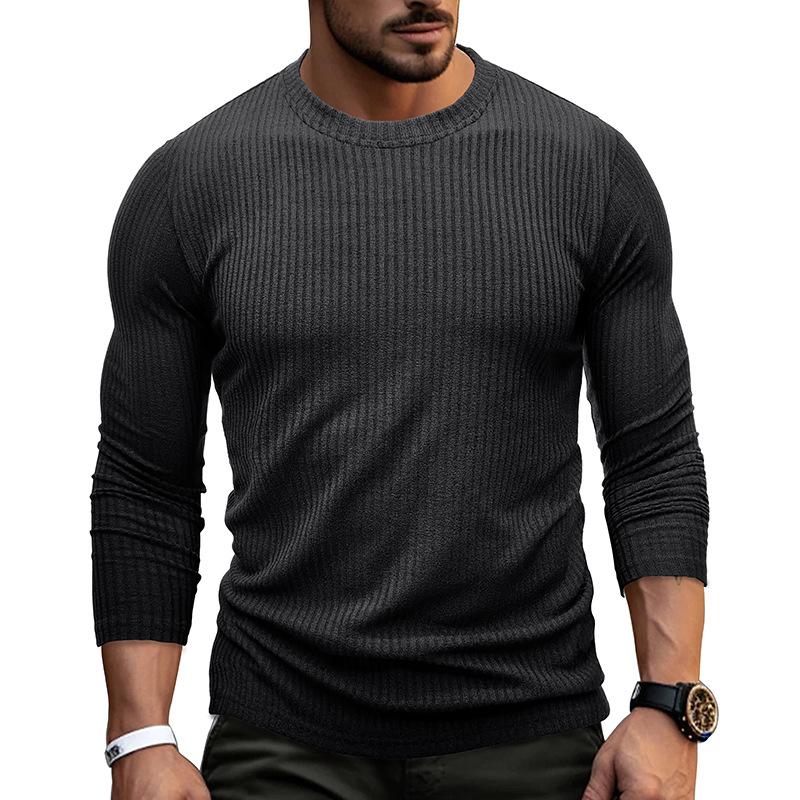 Maglietta a maniche lunghe con girocollo da uomo, tinta unita, casual, strato base