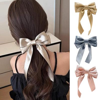 Grampo de Cabelo Estilo Francês Cetim Laço Longo Fita Decoração Dentes Antiderrapantes Parte de Trás da Cabeça Clipe de Cabelo Força de Fixação Forte Clipe de Cabelo Versátil