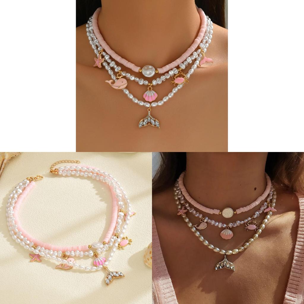 Shell Starfish Necklace With Faux Pearl Handcrafted For Women