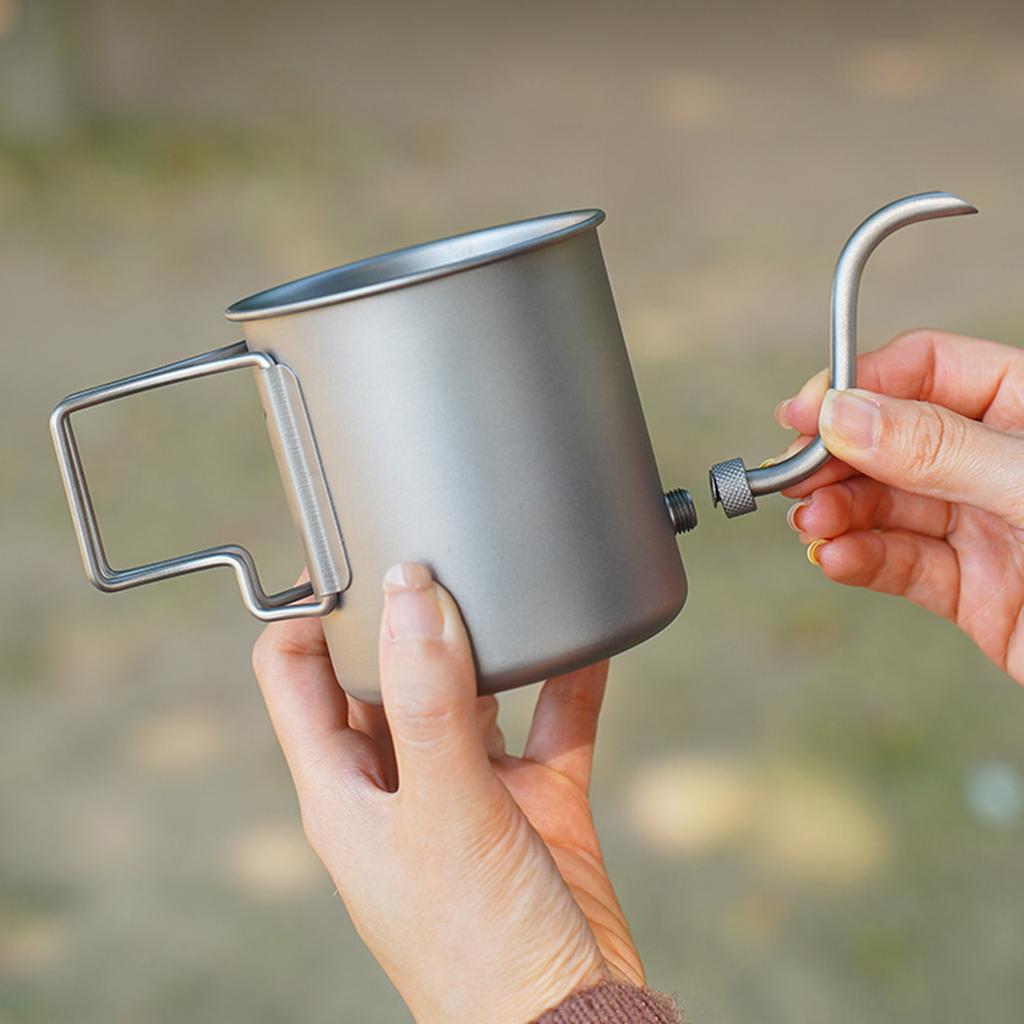 Titanium 420ml Gooseneck Kettle Ultralight Portable Coffee Kettle Detachable Spout & Folding Handle for Camping Cookware